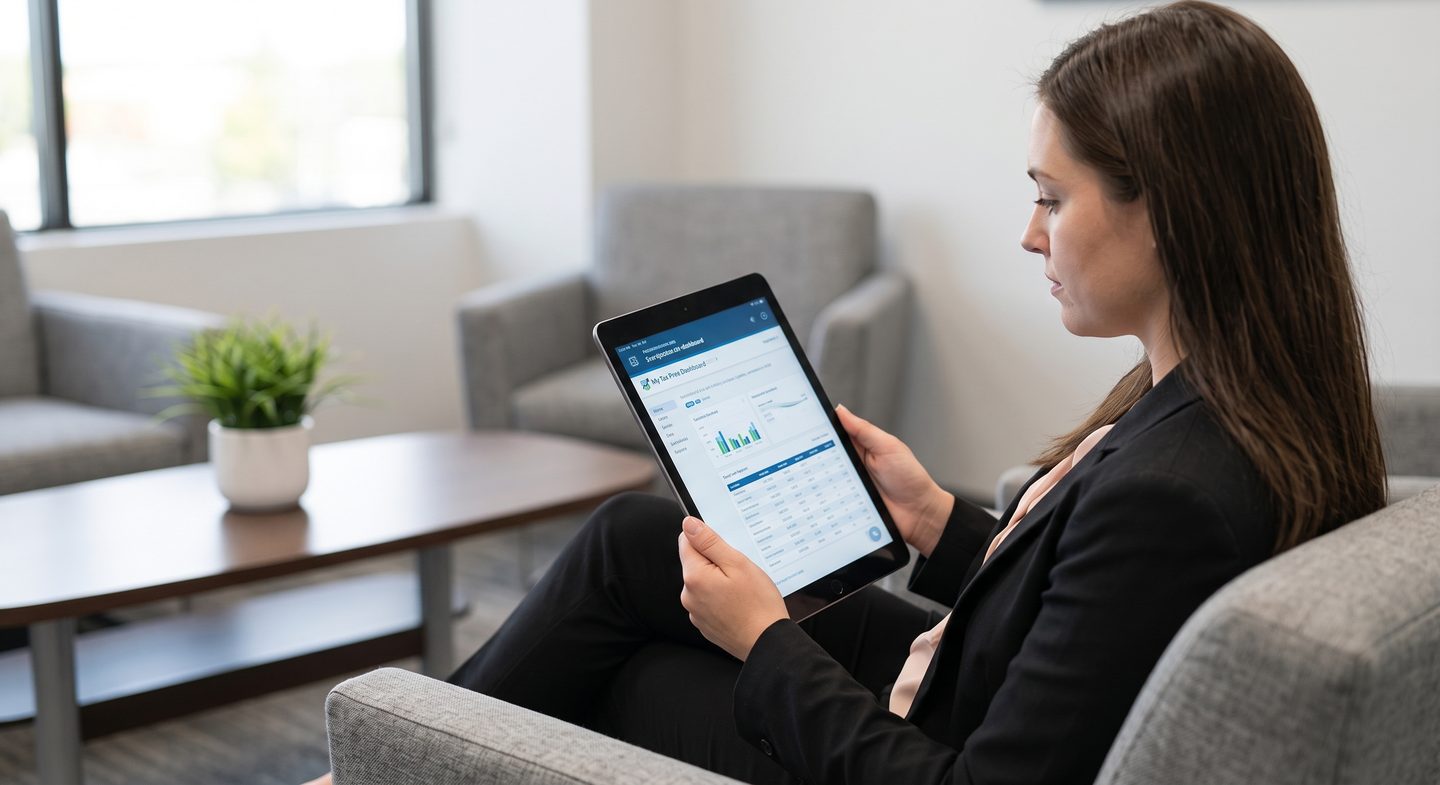 A customer reviewing a tax-help request on a tablet