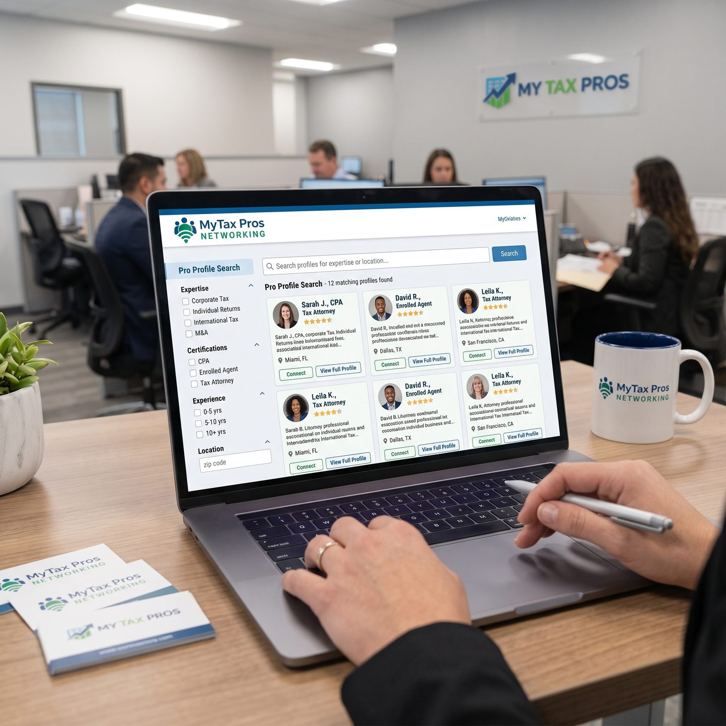 My Tax Pros Marketplace displayed on a laptop in a professional office