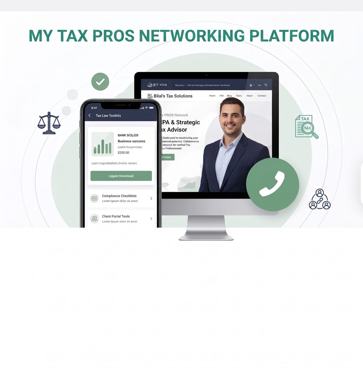 My Tax Pros Networking platform shown across desktop and mobile screens